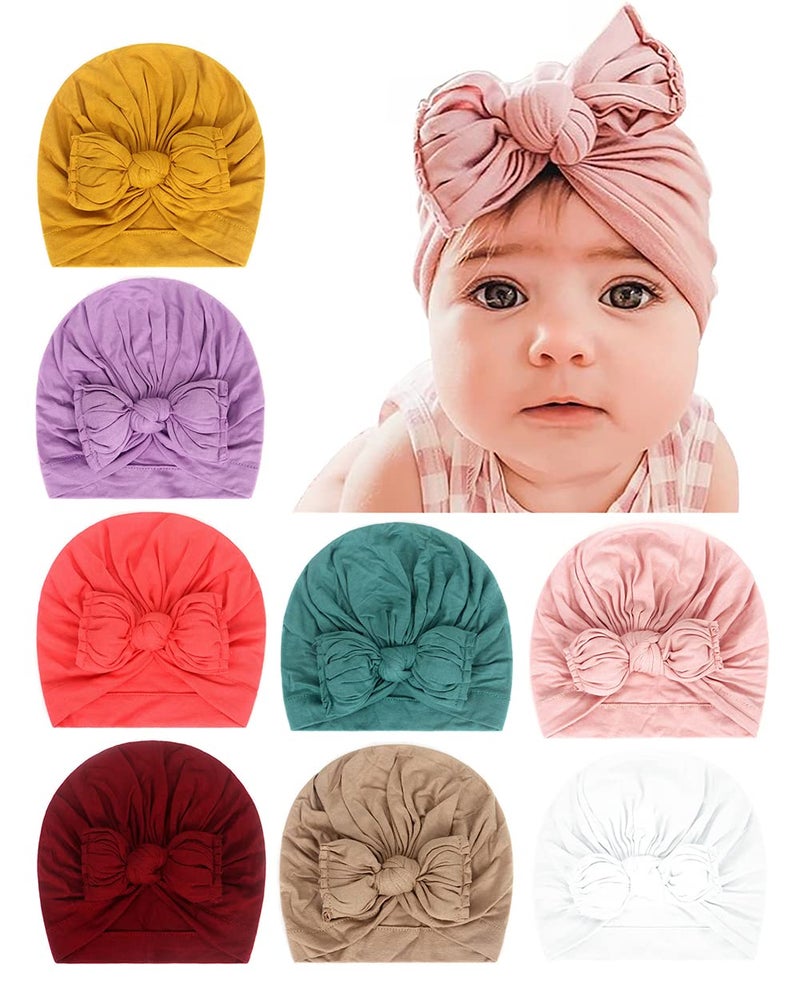 Qandsweet QandSweat Baby Girls ' Hats & Caps Knotted Turban Cute Toddler Hat Hair Accessories 3-36M (A Soft6-8 Pack) - Image 1